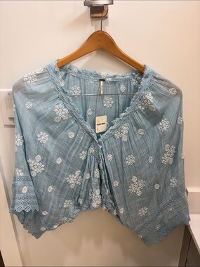 Light Blue Embroidered Women’s Boho Top